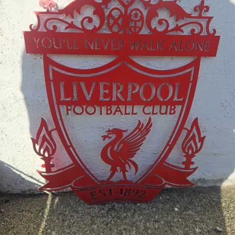 Liverpool logo i rustfri aluminium kompositt.