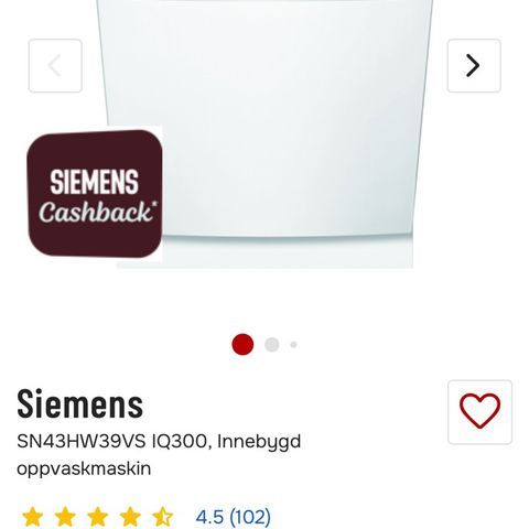 Ny Siemens SN43HW39VS IQ300, Innebygd oppvaskmaskin