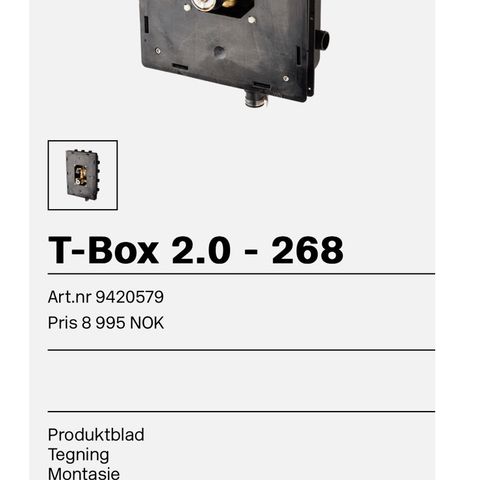 Ny, uåpnet Tapwell T-box 268 til innebygd blandebatteri dusj