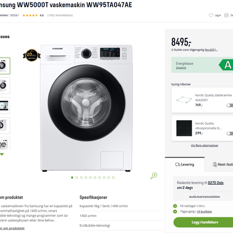 Samsung vaskemaskin Washing machine WW5000T