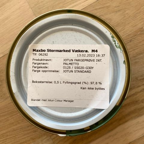 Jotun maling / malingsprøve Palmetto 0125 0,5L