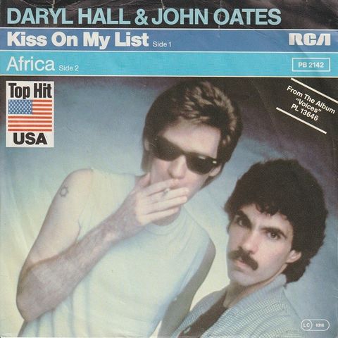 Daryll Hall & John Oates " Kiss On My List / Africa " Single selges for kr.20