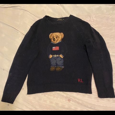 RALPH LAUREN POLO BEAR COTTON-LINEN SWEATER - STRIKKEGENSER (M) Herre