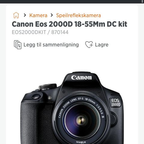 Speilrefleks kamera Canon EOS2000D 18-55Mm DC kit