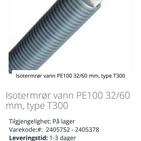 Isotermrør PE100 32/60mm  T300