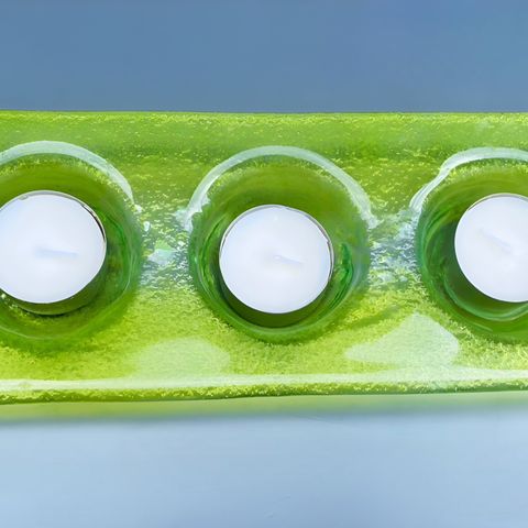 Glas & Glimt grønn telysholder til 3 telys dansk kunstglass 25,5х9,5 cm