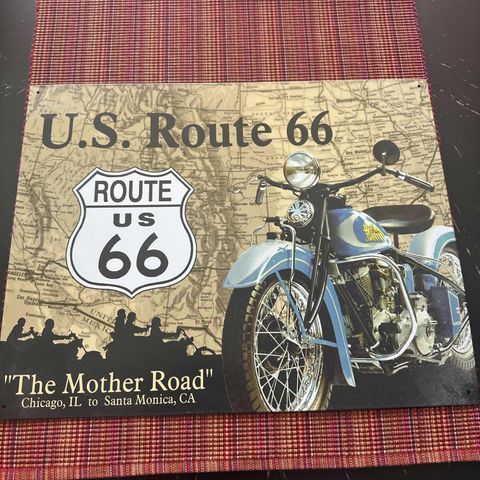 Metallskilt U.S.Route 66 selges-Harley Davidson.