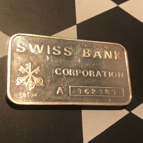 Swiss Bank, sølvbarre 1 oz .999 sølv