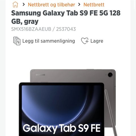 Ny Samsung Tab S9 FE 5G (forseglet)