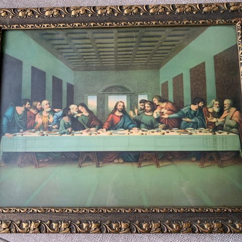 Bilde med religiøst motiv med flott ramme, Nattverden/ Jesus siste måltid