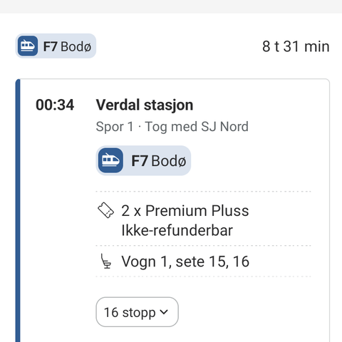 Togbilletter Verdal - Bodø