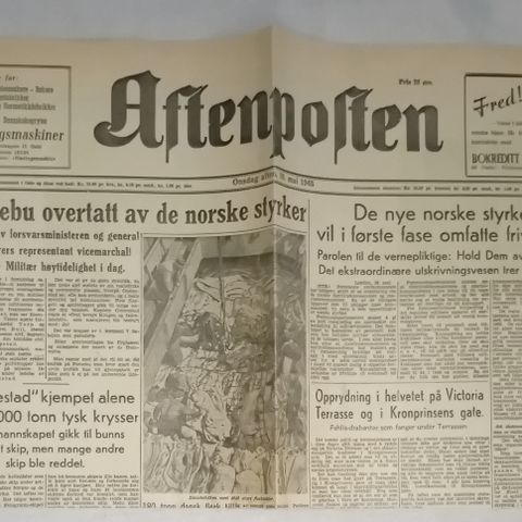 Aftenposten - onsdag aften 16. mai 1945