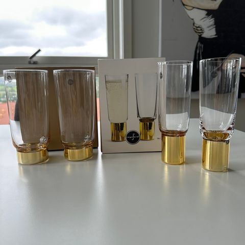 Sagaform Club gold champagneglass og ølglass