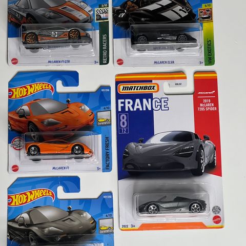 Hot Wheels & Matchbox - sett med 5 McLaren biler