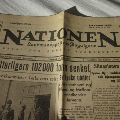Avis, Nationen, Landmandspostens Dagutgave, torsdag 25. juni 1942