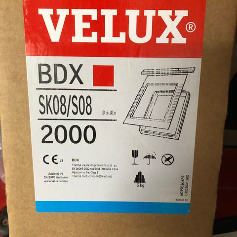 Velux BDX inndekning størrelse SK08/S08