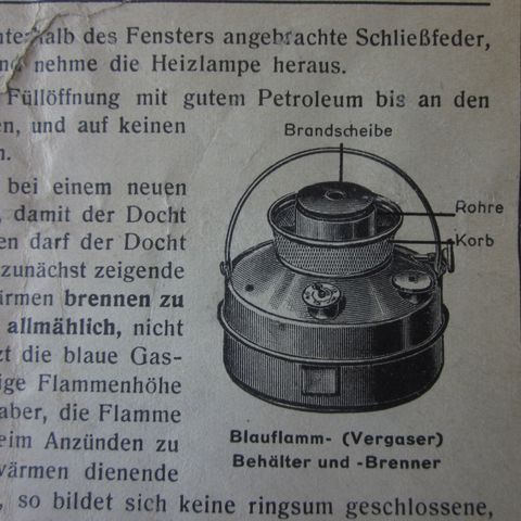 Gammel bruksanvisning for gassbrenner (på tysk)