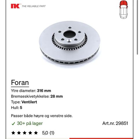 Bremseskive foran til Volvo V70