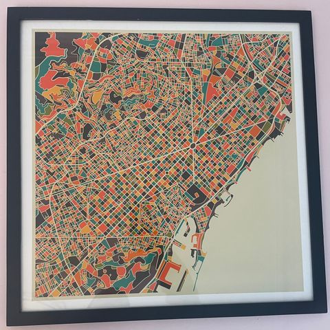 Gatekart Barcelona i sort ramme 53x53 cm