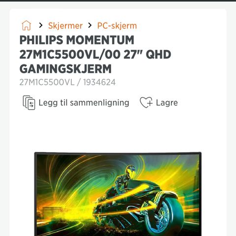 Buet 27" QHD gamingskjerm med 165 Hz oppdateringsfrekvens