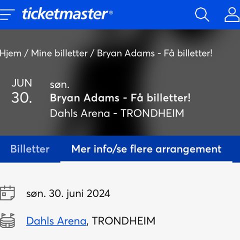 Bryan Adams konsert billett selges billig!