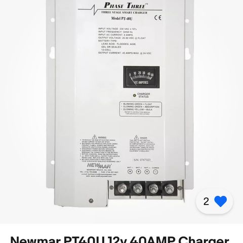 NEWMAR PT-40U. Batterilader 40a med tre uttak.