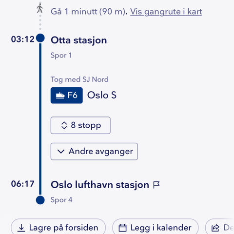 Togbilletter 2. August Otta skysstasjon til Oslo Lufthavn