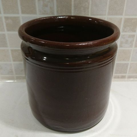 Retro, brun keramikk-krukke