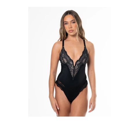 V-Neck Half Laced Bodysuit - Hey shape