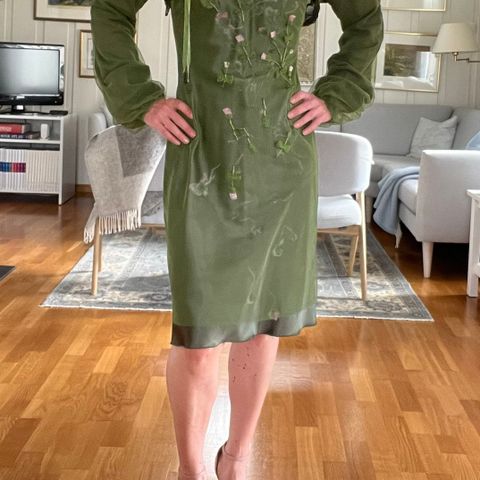 Grønn vintage kjole m overdel