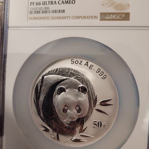 2003 Panda 5 Oz - PF 66 Ultra Cameo Gradert Proof Sølv