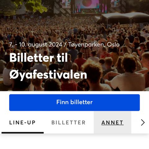 Øyafestivalen Lørdag 10. aug. 4 biletter