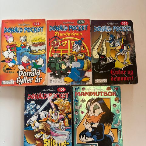 Donald Pocket nr. 154, 278, 352, 406 og en Mammutbok