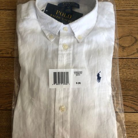 Nypris 1199,- Ubrukt Polo Ralph Lauren hvit Linen Shirt/ linskjorte str S/ 8 år