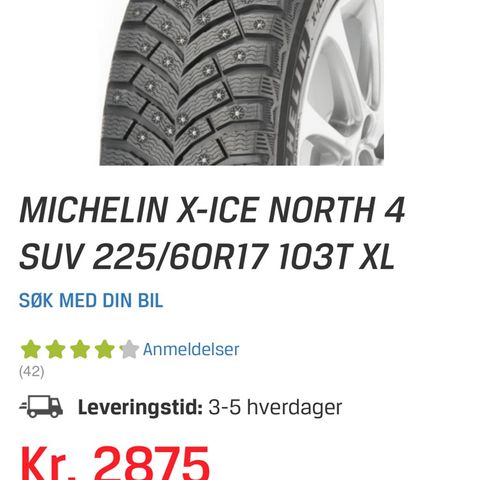 Vinterdekk piggdekk Michelin BMW felger 225/60R17