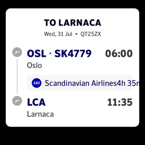 Flybilletter Oslo - Larnaca tur/retur selges (31.07-15.08)