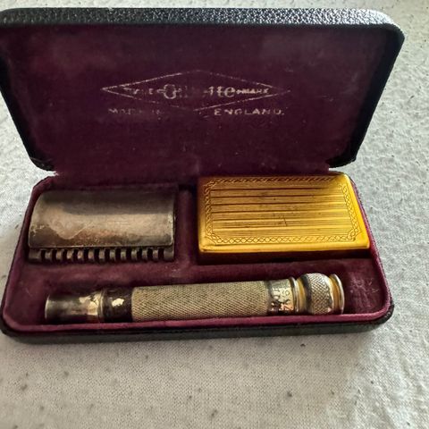 Vintage Gillette Debutante Gillette Safety Razor 3-delt sett med etui