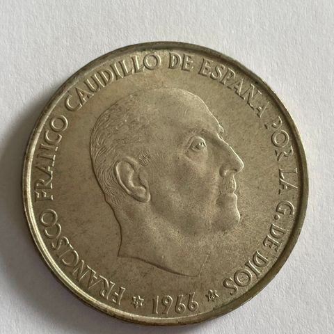 100 Pesetas Spania 1966 Franco Sølvmynt