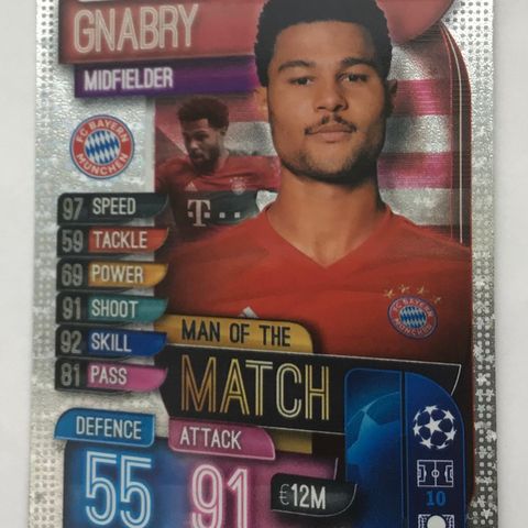 Fotballkort - SERGE GNABRY - BAYERN MUNCHEN - MAN OF THE MATCH