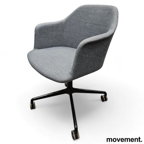 6 stk Besøksstol / konferansestol i gråblått stoff på hjul fra &Tradition, pent 