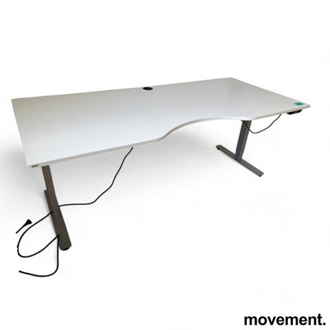 Skrivebord med elektrisk hevsenk i lys grå / grå fra Linak, 200x90cm, magebue, b