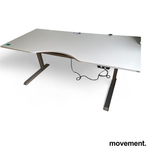 6 stk Skrivebord med elektrisk hevsenk i lys grå / grå, 200x90cm, magebue, brukt