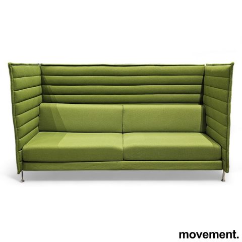 2 stk Vitra Alcove alkovesofa, 3-seter i grønt stoff / krom, 160cm bredde, pent 