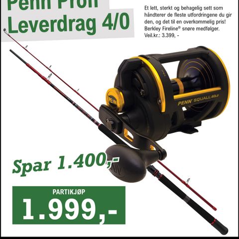 PARTIKJØP! SPAR 1400,- PENN PROFF LEVER DRAG HAVFISKESETT