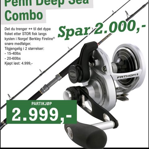 PARTIKJØP! SPAR 2000,- PENN DEEPSEA COMBO 2 Speed