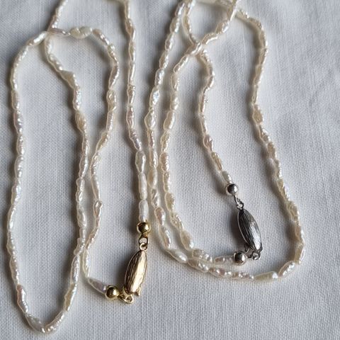 Perlekjede, nytt halskjede med ekte perler, Biwa ca 42 cm langt