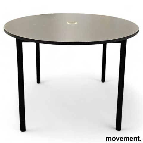 2 stk Rundt lite møtebord i grå / sort, Ø=110cm, H=75cm, pent brukt