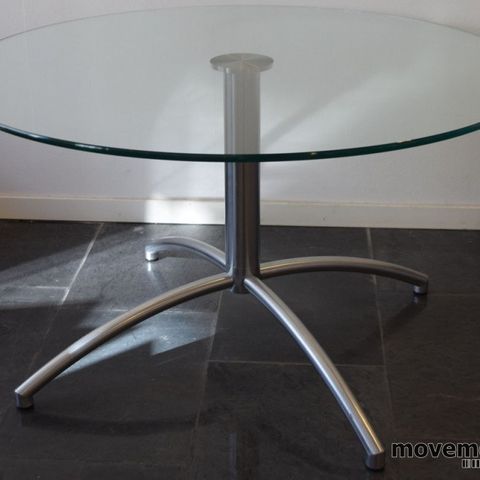 Rundt glassbord, Ø=90cm, H=52cm, lekkert bord til lounge, pent brukt