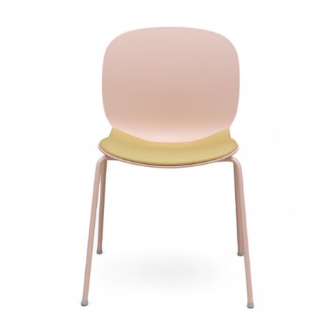 4 stk RBM Profim Noor 6050s 4-leg stol med rosa rygg og gul sete