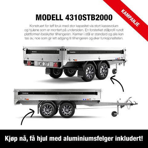 GRATIS ALUFELGER ved kjøp av Brenderup 4310: 310x170cm 2000kg. Innbytte & finans